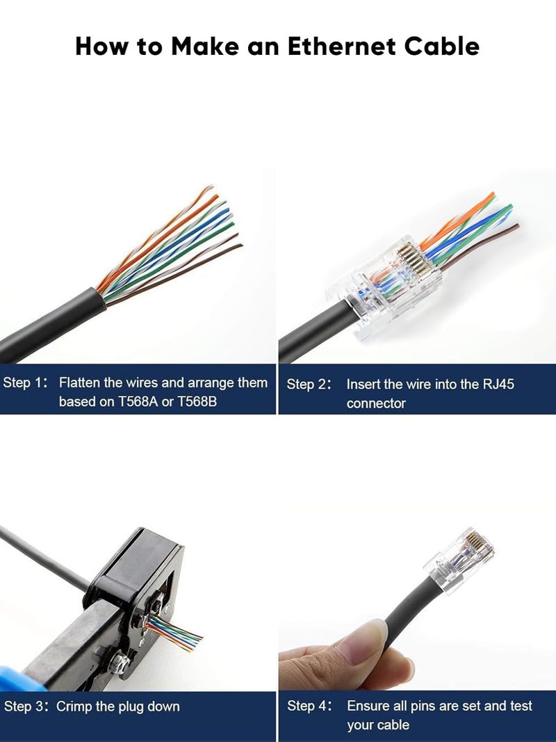 CableCreation RJ45 Pass Through Connectors, 50-Pack Cat6/Cat5e Gold Plated Modular Plug Unshielded Crimp Connector for Solid or Stranded UTP Ethernet Cable - Image 5